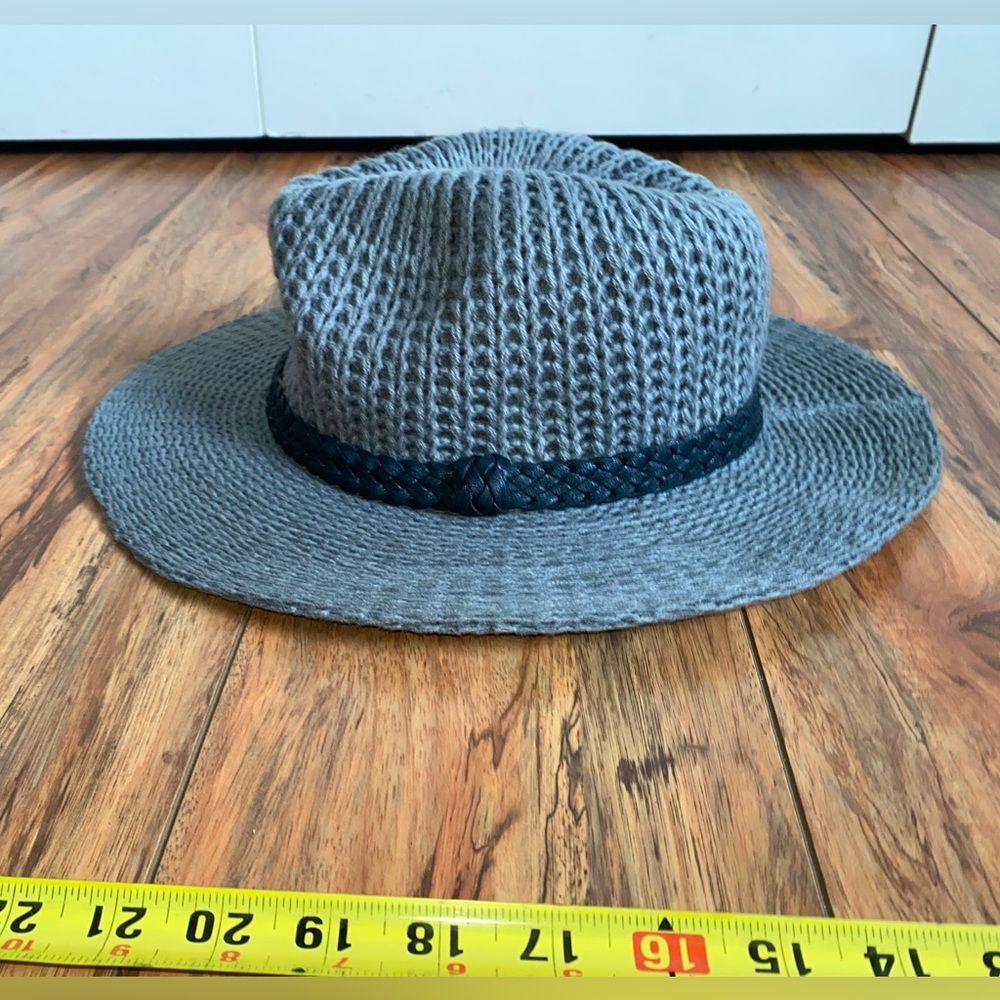 Women’s Grey Crochet Sun Hat | Wide Brim Fedora with Braided Leather Band
